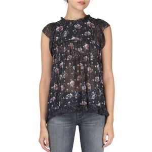ULLA JOHNSON Cap Sleeve Floral Georgette Silk Ruffled Clover top